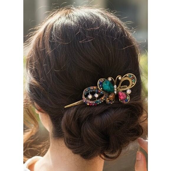 Multicolor open pink NWT Jeweled Butterfly Hair Clip / Barrette - Picture 1 of 2